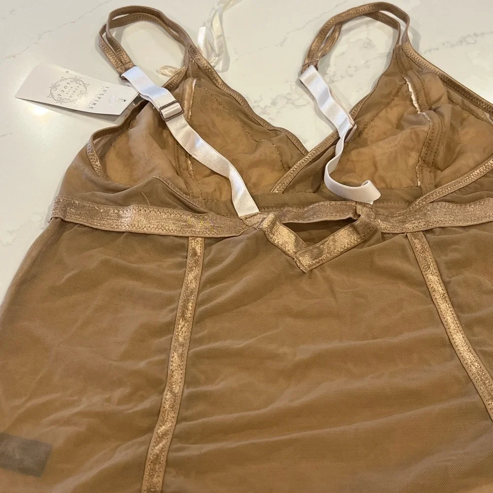 NWT Inspire Psyche Terry Tan and Pale Pink  Lace  Cami and Thong Set‎ - Picture 7 of 11